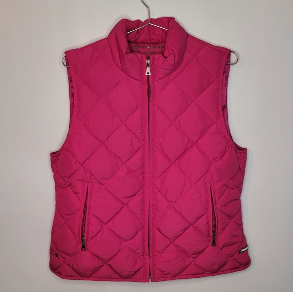 Tommy Hilfiger | Pink Quilted Down Filled Zip- Up Vest with Pockets - Picture 1 of 8